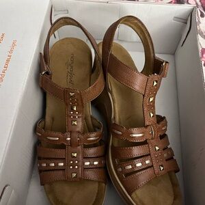 Natural Soul Brown Sandals with Gold Studs